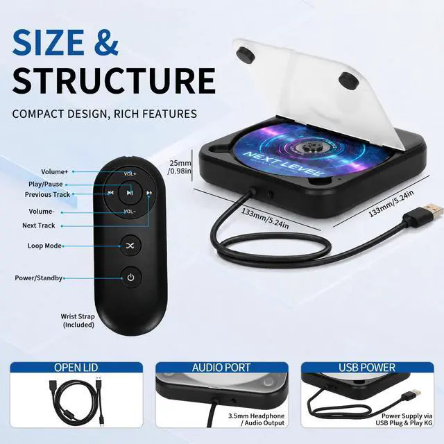 Alt view image 5 of 7 - Portable CD Player for Car, Plug and Play with USB/AUX Port | External CD Player Compatible with Car Stereo, Laptop, TV, Computer and Android 4.4 and Above Navigation(Black)