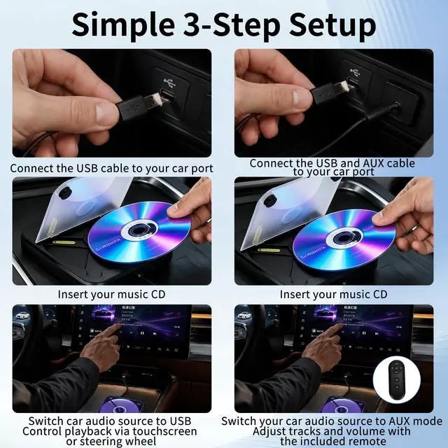 Alt view image 4 of 7 - Portable CD Player for Car, Plug and Play with USB/AUX Port | External CD Player Compatible with Car Stereo, Laptop, TV, Computer and Android 4.4 and Above Navigation(Black)