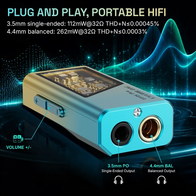 Alt view image 4 of 7 - TP35 PRO Mini Portable IEM DAC Hi-Fi Decoder Headphone Amplifier Dongle USB-C to 3.5/4.4mm Dual CS43198 Chips, Supports High-Resolution PCM 32bit/384khz DSD 256 Audio, EQ Adjustment and Mic Calls