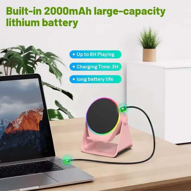 Alt view image 6 of 7 - Wireless Induction Speaker,Bluetooth Speaker with Phone Stand | No Pairing Needed, RGB Light, Stereo Sound, 360° Adjustable Holder for iPhone/Android,Cool Tech Gift for Adults Teens(Pink)