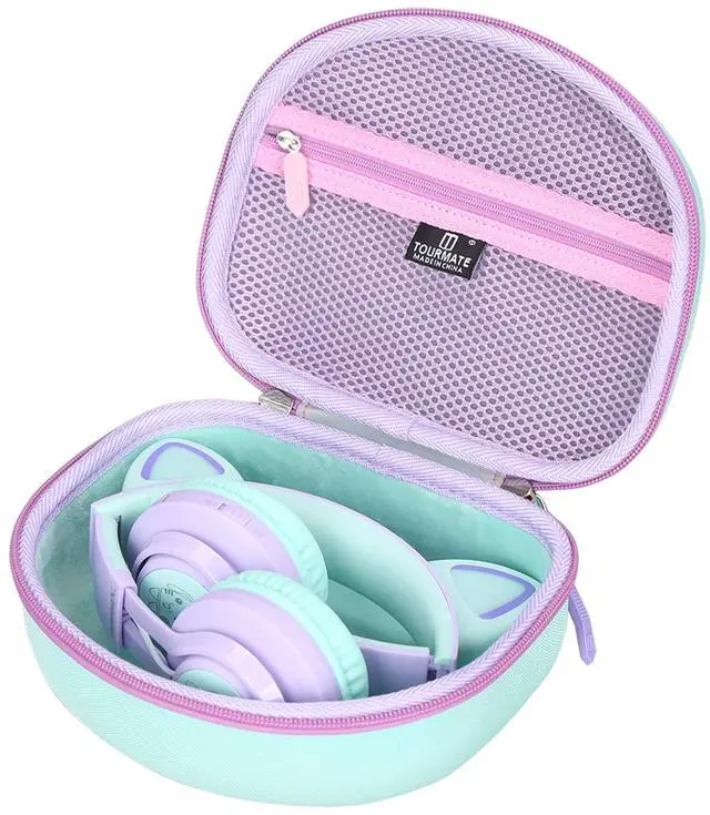 Main image of Hard Travel Case for Riwbox CT-7 CT-7S / iClever HS01 / FosPower Cat Ear LED Light Kids Wireless Headphones, Protective Carrying Storage Bag (Purple&Green Box for Sale)
