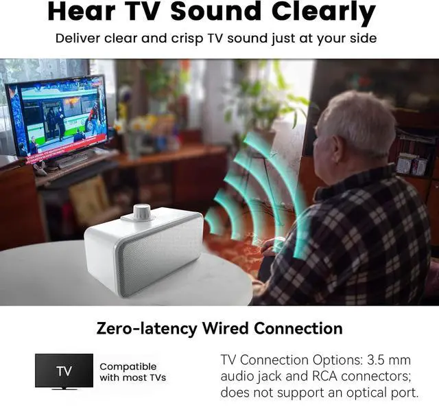 Alt view image 2 of 7 - Wired Speakers for TV No Delay, Clear Voice TV Speakers Wired | 5M Long Cord, Personal Speaker with Headphone Jack, Easy Operation, TV Speakers for Hard of Hearing and Seniors