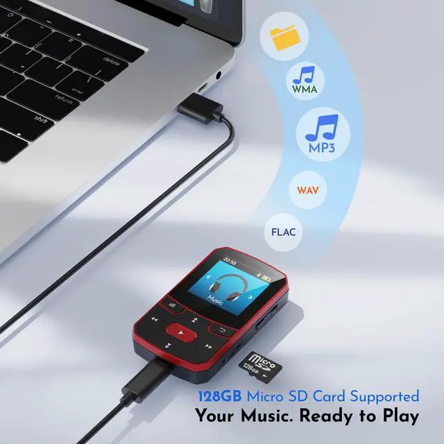 Alt view image 5 of 7 - 64GB Clip MP3 Player with Bluetooth 5.3 Auto-Reconnect, Weighs 1 oz | Physical Button Controls for Sports Running, Resume Playback, FM Radio, Voice Recorder, Sleep Timer, Up to 128GB microSD Card