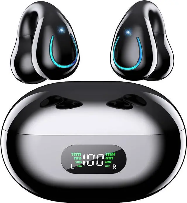 Main image of Clip On Headphones, Super Comfort Open Ear Bluetooth Earbuds for All Day Wear, Lightweight Bone Conduction Wireless Earbuds with Charging Case for Running