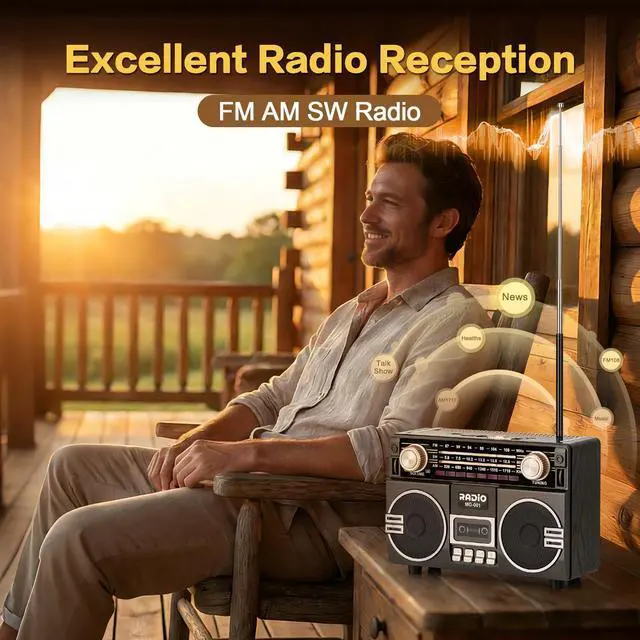 Alt view image 3 of 7 - Portable Retro Radio AM/FM/SW with Dual Speakers | Vintage Radio with Bluetooth/USB/TF Card/AUX Playback, Rechargeable Battery Operated or AC Power, for Gift, Home, Outdoor