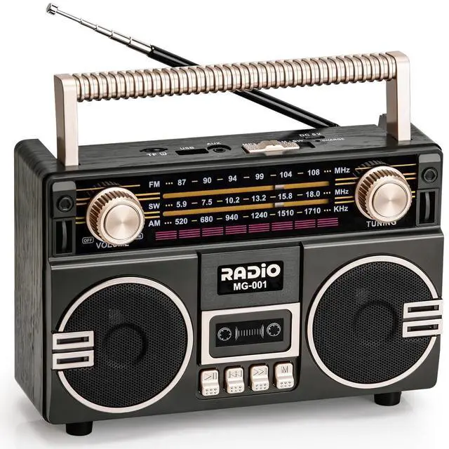 Main image of Portable Retro Radio AM/FM/SW with Dual Speakers | Vintage Radio with Bluetooth/USB/TF Card/AUX Playback, Rechargeable Battery Operated or AC Power, for Gift, Home, Outdoor