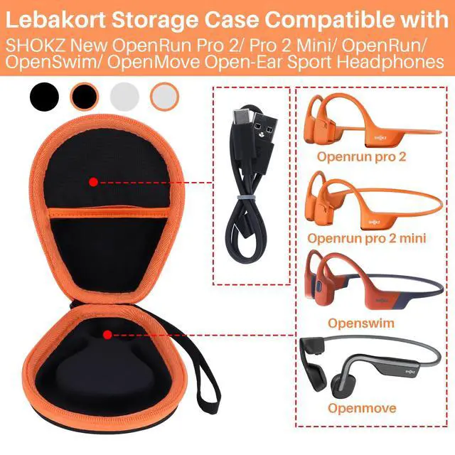 Alt view image 3 of 7 - Storage Case Compatible with SHOKZ New OpenRun Pro 2/ Mini/OpenRun 1/ OpenSwim/OpenMove Open-Ear Sport Headphones (Black Case)