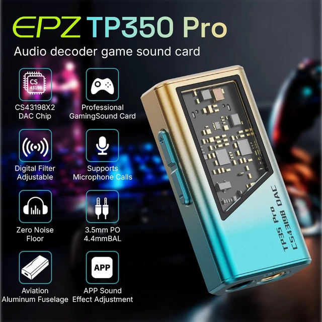 Alt view image 2 of 7 - TP35 PRO Mini Portable IEM DAC Hi-Fi Decoder Headphone Amplifier Dongle USB-C to 3.5/4.4mm Dual CS43198 Chips, Supports High-Resolution PCM 32bit/384khz DSD 256 Audio, EQ Adjustment and Mic Calls