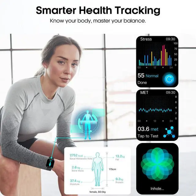 Alt view image 4 of 7 - Smart Watch for Men Women with Bluetooth Calls, Blood Pressure Heart Rate Blood Oxygen Stress HRV Monitor Sleep Tracker, 150+ Sports Modes Fitness Tracker, IP68 Waterproof, Pedometer For Android/iOS