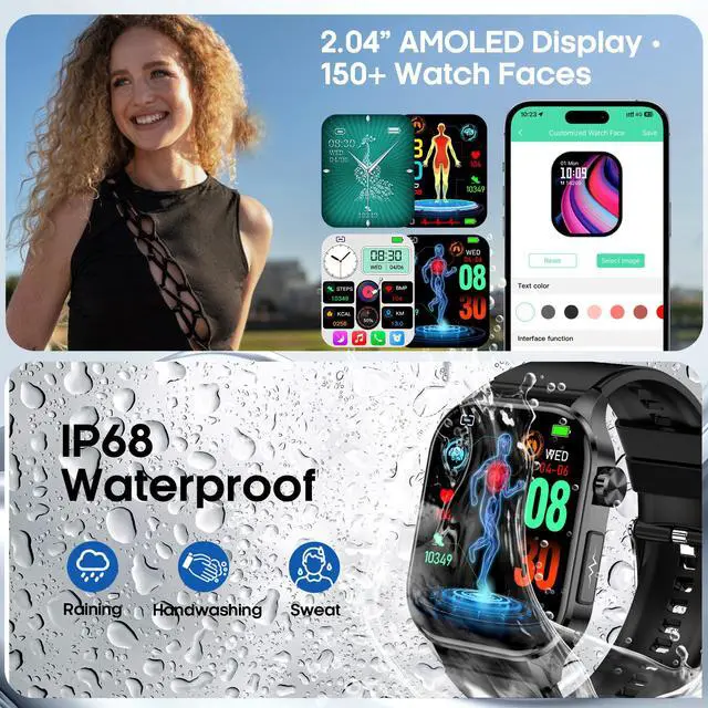 Alt view image 7 of 7 - Smart Watch for Men Women with Bluetooth Calls, Blood Pressure Heart Rate Blood Oxygen Stress HRV Monitor Sleep Tracker, 150+ Sports Modes Fitness Tracker, IP68 Waterproof, Pedometer For Android/iOS