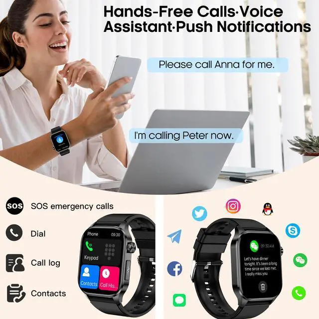 Alt view image 5 of 7 - Smart Watch for Men Women with Bluetooth Calls, Blood Pressure Heart Rate Blood Oxygen Stress HRV Monitor Sleep Tracker, 150+ Sports Modes Fitness Tracker, IP68 Waterproof, Pedometer For Android/iOS