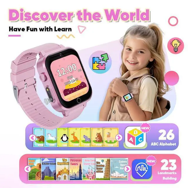 Alt view image 3 of 7 - Kids Smart Watch for Girls Age 3-12 with 35 Puzzle Games, HD TouchScreen Smart Watch for Kids with Dual Camera, Video Player, Learning Card, Toddler Christmas Birthday Gifts Toy for Girls 5 6 7 8 9 10