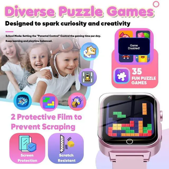 Alt view image 6 of 7 - Kids Smart Watch for Girls Age 3-12 with 35 Puzzle Games, HD TouchScreen Smart Watch for Kids with Dual Camera, Video Player, Learning Card, Toddler Christmas Birthday Gifts Toy for Girls 5 6 7 8 9 10