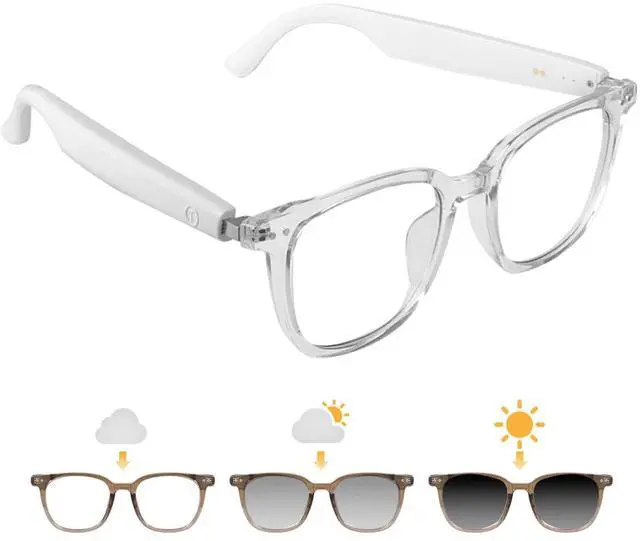Main image of Smart Glasses for Women, Bluetooth Glasses with Transparent Frame | Photochromic Lenses Touch Control Voice Assistant Open-Ear Audio Hands-Free Calls Lightweight Comfortable for Work Relax