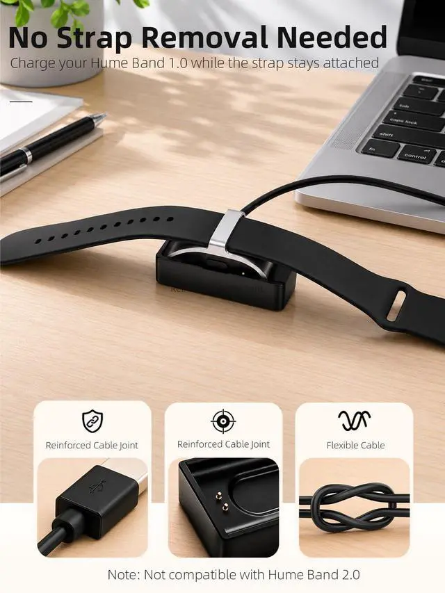 Alt view image 4 of 7 - Charger Compatible with Hume Band 1.0, USB-A Replacement Charging Dock | 3.3FT/1M Cable for Hume Health Band, Charge Without Removing the Strap, Portable Travel Charger Stand for Hume Band 1.0 Black