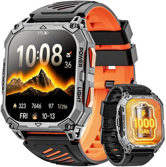 Main image of Smart Watches for Men, 2.01" HD Military Smart Watch with 1000mAh High-Capacity Battery/Led Flashlight/Answer/Make Call/Heart Rate/Sleep Monitor/Step Tracker, Fitness Tracker for Android/iPhone