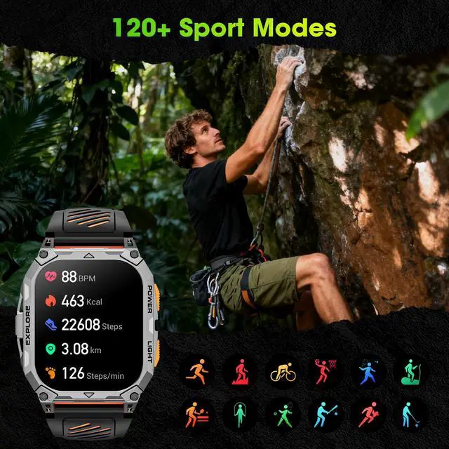 Alt view image 4 of 7 - Smart Watches for Men, 2.01" HD Military Smart Watch with 1000mAh High-Capacity Battery/Led Flashlight/Answer/Make Call/Heart Rate/Sleep Monitor/Step Tracker, Fitness Tracker for Android/iPhone