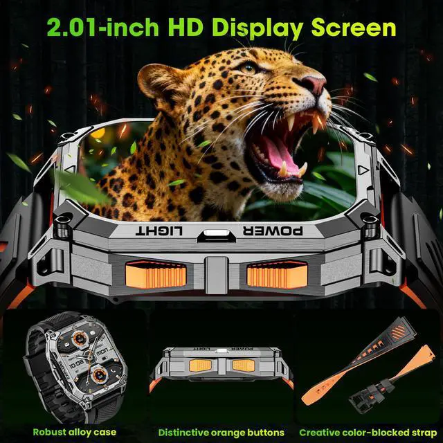Alt view image 3 of 7 - Smart Watches for Men, 2.01" HD Military Smart Watch with 1000mAh High-Capacity Battery/Led Flashlight/Answer/Make Call/Heart Rate/Sleep Monitor/Step Tracker, Fitness Tracker for Android/iPhone