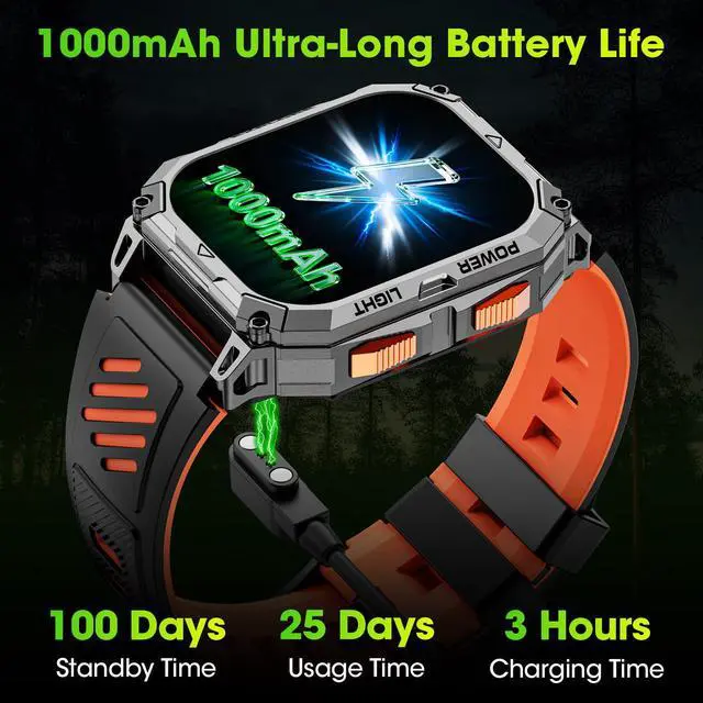 Alt view image 5 of 7 - Smart Watches for Men, 2.01" HD Military Smart Watch with 1000mAh High-Capacity Battery/Led Flashlight/Answer/Make Call/Heart Rate/Sleep Monitor/Step Tracker, Fitness Tracker for Android/iPhone