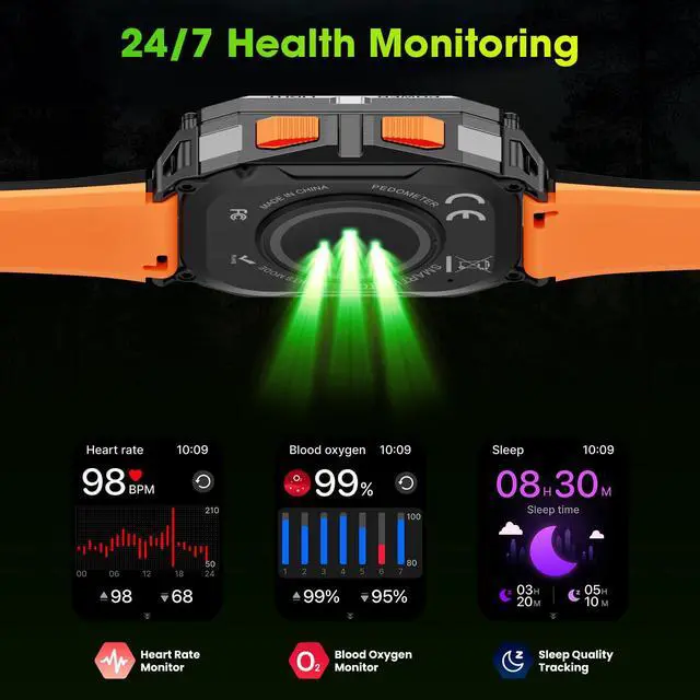 Alt view image 7 of 7 - Smart Watches for Men, 2.01" HD Military Smart Watch with 1000mAh High-Capacity Battery/Led Flashlight/Answer/Make Call/Heart Rate/Sleep Monitor/Step Tracker, Fitness Tracker for Android/iPhone