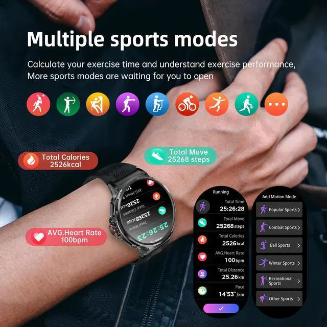 Alt view image 3 of 7 - Smart Watch for Men 1.85" Big Screen Sport Fitness Tracker (Black) | IP67 Waterproof, 710mAh Large Battery, Bluetooth Call, Heart Rate, Outdoor Step Tracker Watch Compatible for iPhone Android
