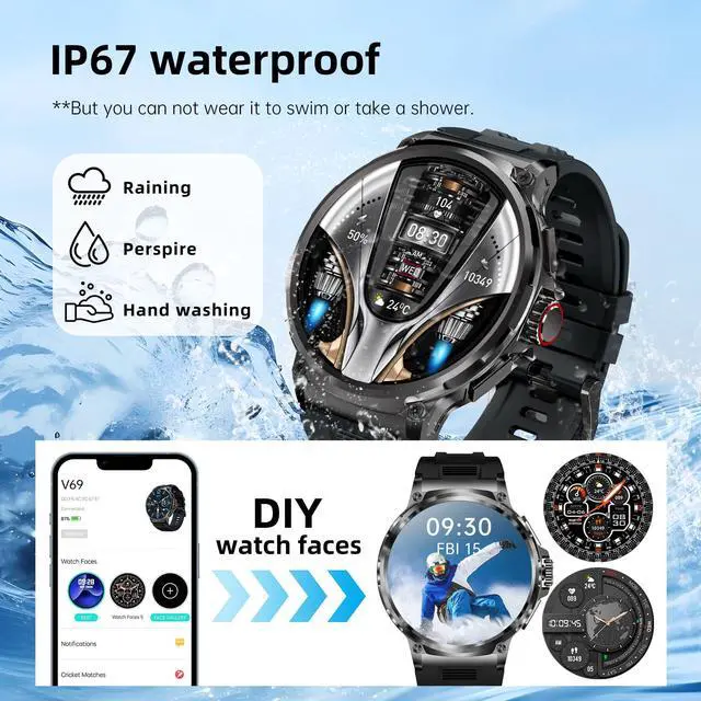 Alt view image 5 of 7 - Smart Watch for Men 1.85" Big Screen Sport Fitness Tracker (Black) | IP67 Waterproof, 710mAh Large Battery, Bluetooth Call, Heart Rate, Outdoor Step Tracker Watch Compatible for iPhone Android