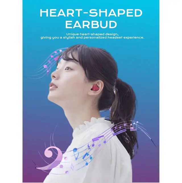 Alt view image 2 of 7 - Earbuds Stylish Heart Shaped, Cute Creative Red Heart Bluetooth Earbuds with Charging Case, Noise Cancelling HiFi Stereo BT Earphones, Gifts for Girls Friends