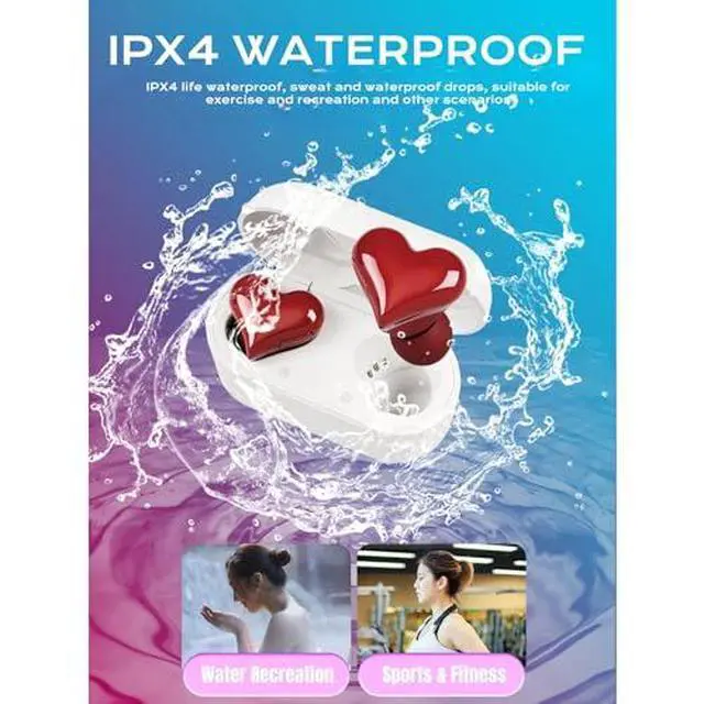 Alt view image 3 of 7 - Earbuds Stylish Heart Shaped, Cute Creative Red Heart Bluetooth Earbuds with Charging Case, Noise Cancelling HiFi Stereo BT Earphones, Gifts for Girls Friends