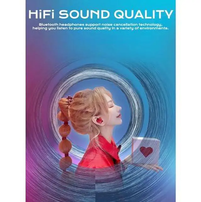 Alt view image 4 of 7 - Earbuds Stylish Heart Shaped, Cute Creative Red Heart Bluetooth Earbuds with Charging Case, Noise Cancelling HiFi Stereo BT Earphones, Gifts for Girls Friends