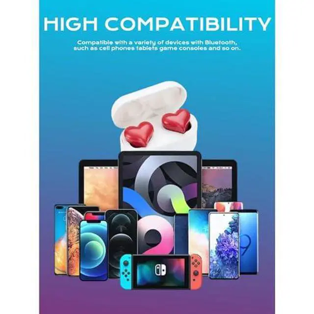 Alt view image 6 of 7 - Earbuds Stylish Heart Shaped, Cute Creative Red Heart Bluetooth Earbuds with Charging Case, Noise Cancelling HiFi Stereo BT Earphones, Gifts for Girls Friends
