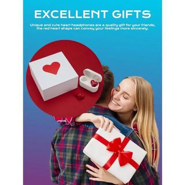 Alt view image 7 of 7 - Earbuds Stylish Heart Shaped, Cute Creative Red Heart Bluetooth Earbuds with Charging Case, Noise Cancelling HiFi Stereo BT Earphones, Gifts for Girls Friends