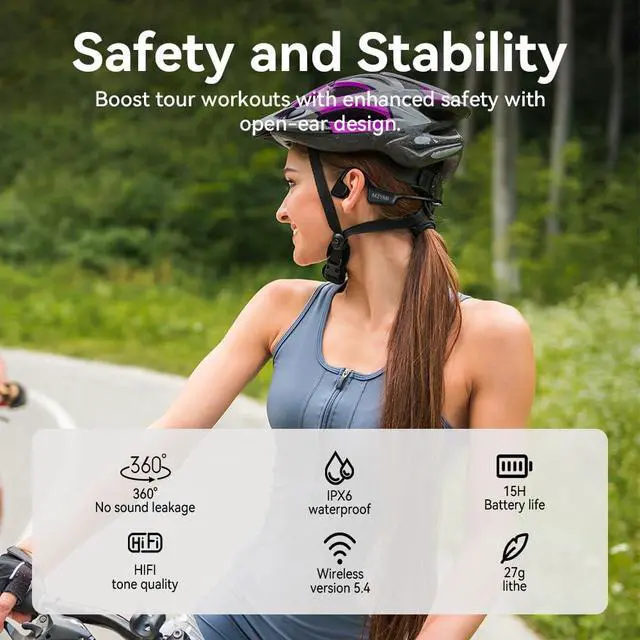 Alt view image 3 of 7 - Bone Conduction Headphones, Wireless Bluetooth 5.4 Open Ear Headphones,with Mic,15H Playtime,IPX6 Waterproof Sports Headset,for Running,Cycling,Workouts, Outdoor Sports (Black)