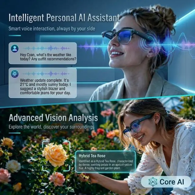 Alt view image 4 of 7 - AI Smart Glasses Camera, 4K EIS Anti-Shake Photo & Photochromic | Real-Time Translation, Object Recognition, Voice Assistant, Open-Ear BT, 4K Video Recording, Photochromic & Extra Lenses
