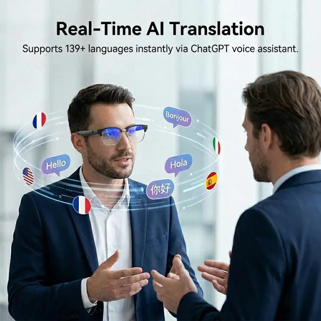 Alt view image 3 of 7 - AI Smart Glasses Camera, 4K EIS Anti-Shake Photo & Photochromic | Real-Time Translation, Object Recognition, Voice Assistant, Open-Ear BT, 4K Video Recording, Photochromic & Extra Lenses