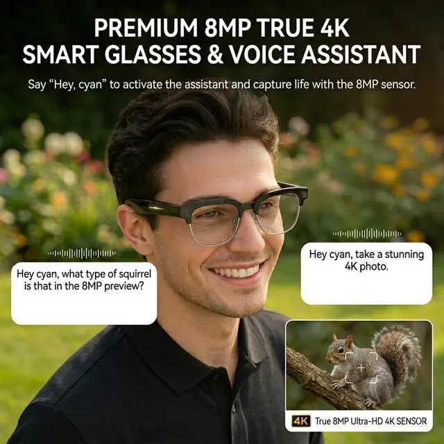Alt view image 6 of 7 - AI Smart Glasses Camera, 4K EIS Anti-Shake Photo & Photochromic | Real-Time Translation, Object Recognition, Voice Assistant, Open-Ear BT, 4K Video Recording, Photochromic & Extra Lenses