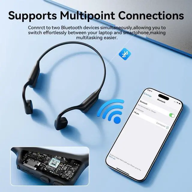 Alt view image 4 of 7 - Bone Conduction Headphones, Wireless Bluetooth 5.4 Open Ear Headphones,with Mic,15H Playtime,IPX6 Waterproof Sports Headset,for Running,Cycling,Workouts, Outdoor Sports (Black)