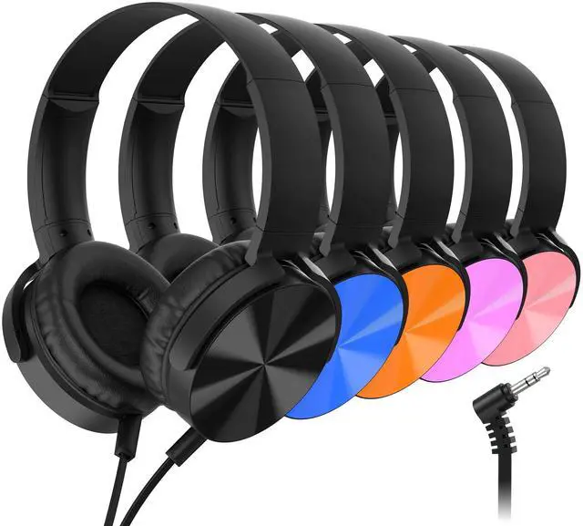 Main image of Kids Headphones Bulk 5 Pack, Durable Wired School Headphones for K-12 Classroom, Foldable Student Headphones for Library, Online Listening, Tablet, 3.5mm Jack, Multicolor