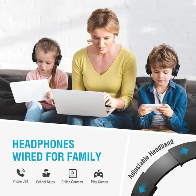 Alt view image 2 of 7 - Kids Headphones Bulk 5 Pack, Durable Wired School Headphones for K-12 Classroom, Foldable Student Headphones for Library, Online Listening, Tablet, 3.5mm Jack, Multicolor