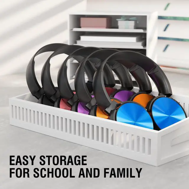 Alt view image 5 of 7 - Kids Headphones Bulk 5 Pack, Durable Wired School Headphones for K-12 Classroom, Foldable Student Headphones for Library, Online Listening, Tablet, 3.5mm Jack, Multicolor