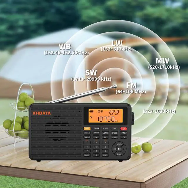 Alt view image 3 of 7 - D109WB Portable AM/FM/SW/LW/WB Weather Radio Shortwave Radio Receiver with NOAA Alert, Battery Operated Great Sound Wireless BT Mp3 Speaker, SOS Alert Alarm Clock Sleep Function
