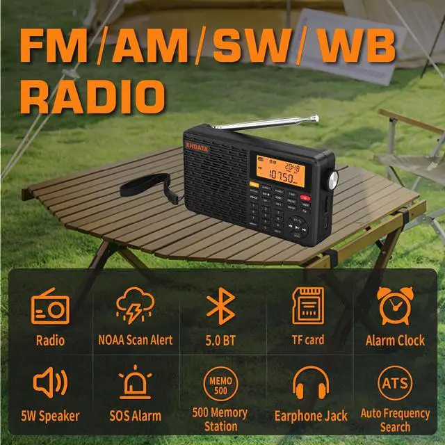 Alt view image 2 of 7 - D109WB Portable AM/FM/SW/LW/WB Weather Radio Shortwave Radio Receiver with NOAA Alert, Battery Operated Great Sound Wireless BT Mp3 Speaker, SOS Alert Alarm Clock Sleep Function