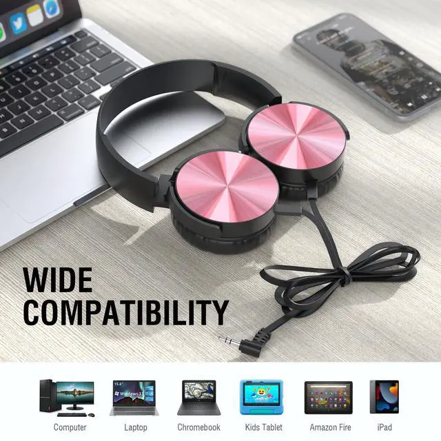 Alt view image 7 of 7 - Kids Headphones Bulk 5 Pack, Durable Wired School Headphones for K-12 Classroom, Foldable Student Headphones for Library, Online Listening, Tablet, 3.5mm Jack, Multicolor