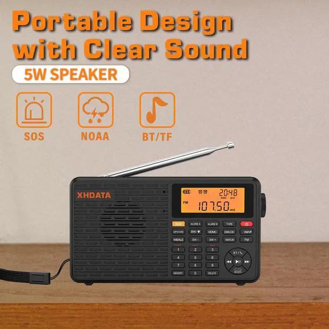 Alt view image 6 of 7 - D109WB Portable AM/FM/SW/LW/WB Weather Radio Shortwave Radio Receiver with NOAA Alert, Battery Operated Great Sound Wireless BT Mp3 Speaker, SOS Alert Alarm Clock Sleep Function