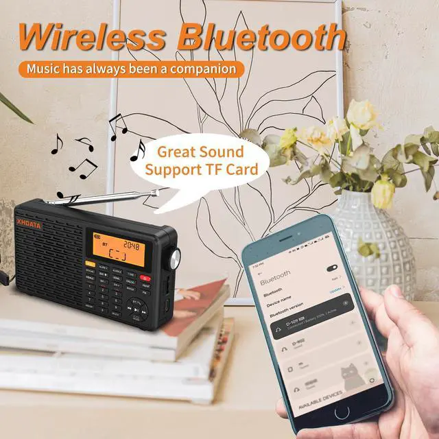 Alt view image 5 of 7 - D109WB Portable AM/FM/SW/LW/WB Weather Radio Shortwave Radio Receiver with NOAA Alert, Battery Operated Great Sound Wireless BT Mp3 Speaker, SOS Alert Alarm Clock Sleep Function
