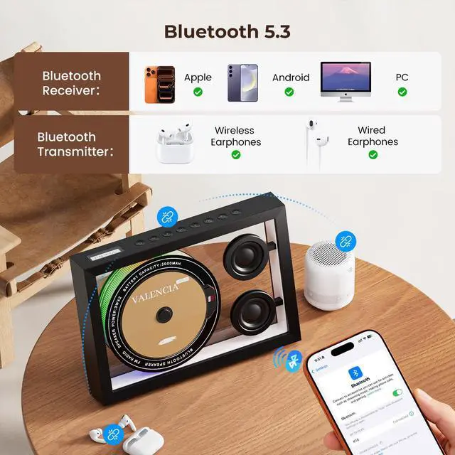 Alt view image 4 of 7 - Vertical CD Player with Bluetooth 5.3,HiFi Speakers CD Player for Wall Home | FM Redio/Remote Control/RGB Light/TF Card/AUX Supported,5000mAH Battery Rechargeable Music Player
