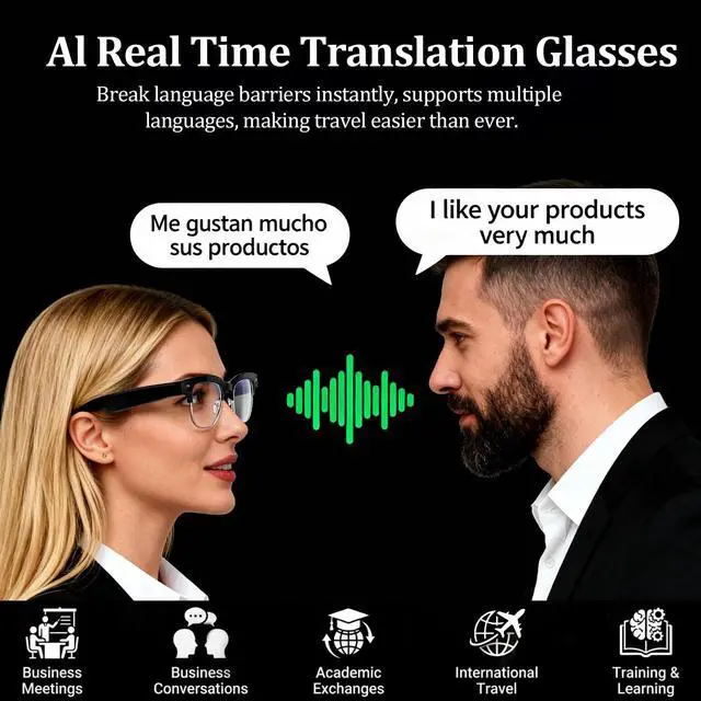 Alt view image 5 of 7 - AI Smart Glasses with Camera, 8MP Anti-Shake Bluetooth Camera Glasses | 1080P Video Recording Dual Mic Noise Reduction, Real Time Translation&Simultaneous Interpretation, 290mAh Capacity(W630)
