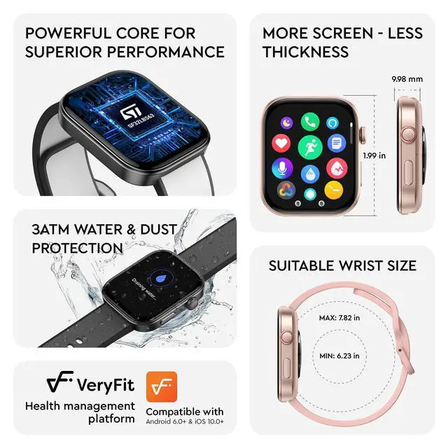 Alt view image 7 of 7 - Beyond VeryFit Smart Watch for Men Women 1.99" AMOLED Screen AI Voice 3ATM Fitness Tracker Watch Heart Rate/Blood Pressure/Oxygen Saturation/Stress/Step/Sleep Monitor (GTX12) (Black & Grey)