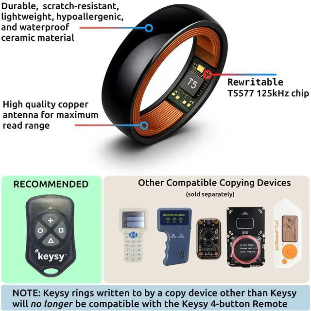 Alt view image 3 of 6 - Rewritable RFID Ring 125kHz T5577 for Access-Control (Black, 10)