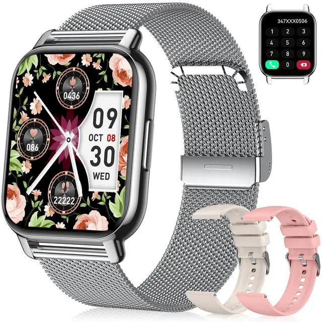 Main image of Smart Watch for Women(3 Bands), Fitness Tracker with Bluetooth Calls & AI Voice Control, 1.85 HD Screen, Heart Rate/SpO2 Monitor, Sleep Tracker, Compatible with Android iOS (Silver)