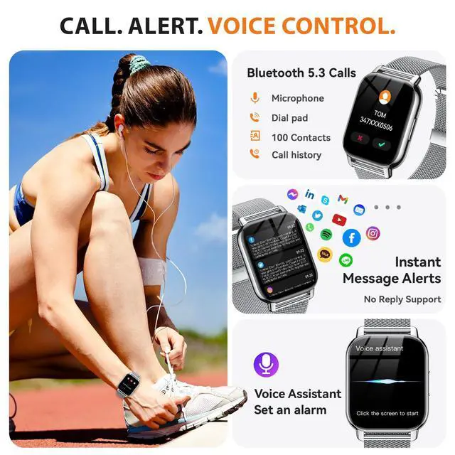 Alt view image 2 of 7 - Smart Watch for Women(3 Bands), Fitness Tracker with Bluetooth Calls & AI Voice Control, 1.85 HD Screen, Heart Rate/SpO2 Monitor, Sleep Tracker, Compatible with Android iOS (Silver)
